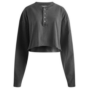 Joah Brown Women's Vintage Henley Long Sleeve Top in Washed Black